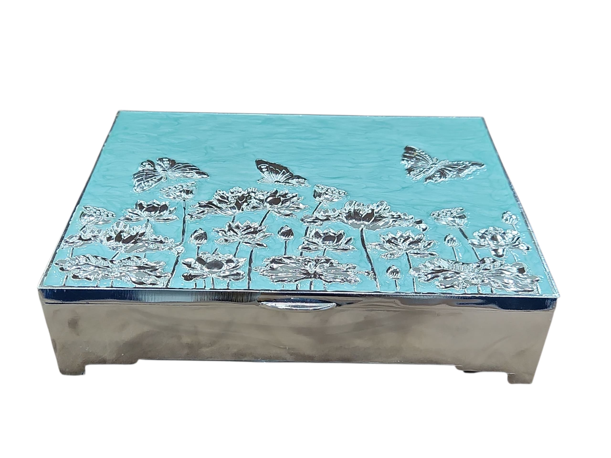 Enamel Jewellery Box with Butterfly and Lotus Design